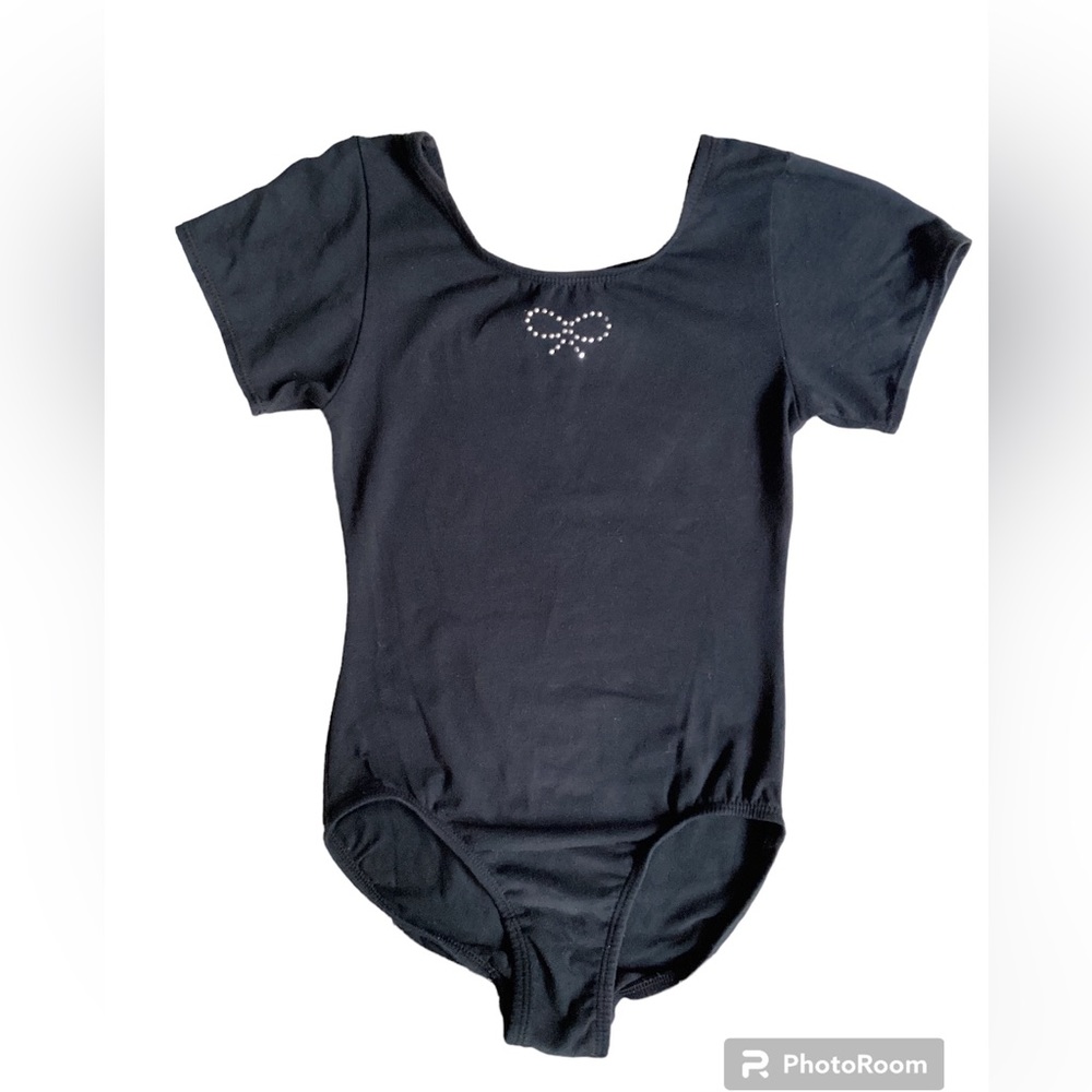 Just Imagine black short sleeve dance leotard | girls Medium | ballet tap jazz